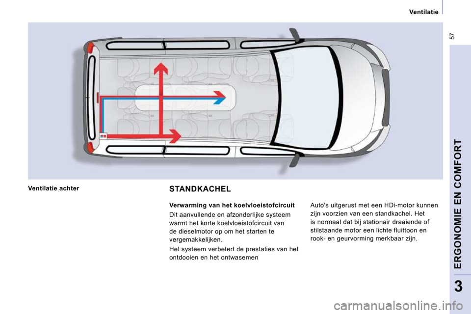 Peugeot Expert Tepee 2010 Handleiding (in Dutch) 57
Ventilatie
ERGONOMIE EN COMFORT
3
STANDKACHEL
Autos uitgerust met een HDi-motor kunnen
zijn voorzien van een standkachel. Het
is normaal dat bij stationair draaiende of
stilstaande m Peugeot Expert Tepee 2010 Handleiding (in Dutch) 57
Ventilatie
ERGONOMIE EN COMFORT
3
STANDKACHEL
Autos uitgerust met een HDi-motor kunnen
zijn voorzien van een standkachel. Het
is normaal dat bij stationair draaiende of
stilstaande m