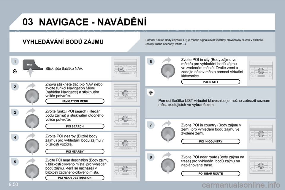 Peugeot Expert Tepee 2010  Návod k obsluze (in Czech) �9�.�5�0
�0�3
�1
�2
�3
�4
�7
�8�5
�6
� �N�A�V�I�G�A�C�E� �-� �N�A�V�Á�D(�N�Í� 
� � �V�Y�H�L�E�D�Á�V�Á�N�Í� �B�O�D#� �Z�Á�J�M�U� 
� �S�t�i�s�k�n)�t�e� �t�l�a�č�í�t�k�o� �N�A�V�.� 
� �Z�n�o�v