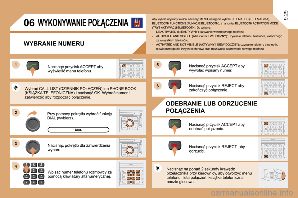 Peugeot Expert Tepee 2009  Instrukcja Obsługi (in Polish) 11
22
33
�5�5
66
44
06
�9�.�2�9
�D�I�A�L
� �W�Y�K�O�N�Y�W�A�N�I�E� �P�O�Ł�C�Z�E�N�I�A� 
� � �W�Y�B�R�A�N�I�E� �N�U�M�E�R�U� 
� �P�r�z�y� �p�o�m�o�c�y� �p�o�k�r�t�ł�a� �w�y�b�r�a�ć� �f�u�n�k�c�j