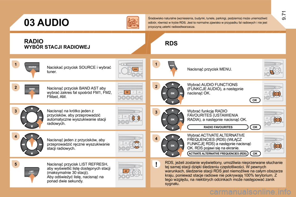 Peugeot Expert Tepee 2009  Instrukcja Obsługi (in Polish) 11
22
33
44
22
44
33
11
03
�5�5
�9�.�7�1
     AUDIO 
  RADIO 
� �N�a�c�i�s�k�a�ć� �p�r�z�y�c�i�s�k� �S�O�U�R�C�E� �i� �w�y�b�r�a�ć� �t�u�n�e�r�.� 
� �N�a�c�i�s�n"�ć� �p�r�z�y�c�i�s�k� �B�A�N�D� �A