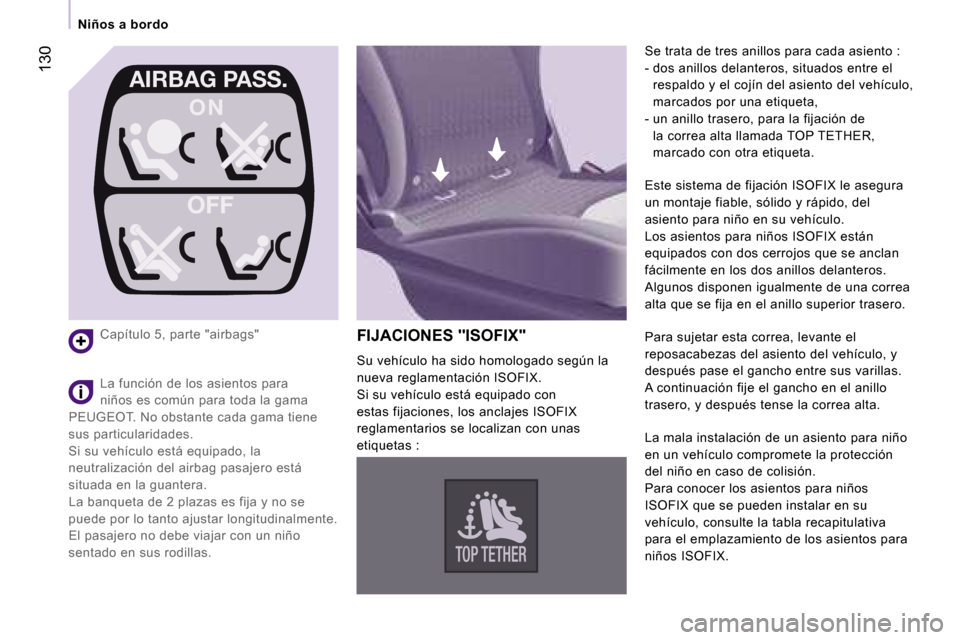 Peugeot Expert Tepee 2007  Manual del propietario (in Spanish) ฀O ฀N
฀O฀F฀F
฀A฀I฀R฀B฀A฀G฀฀฀P฀A฀S฀S฀.
฀O฀N
฀O฀F฀F
฀A฀I฀R฀B฀A฀G฀฀฀P฀A฀S฀S฀.�1�3�0
�N�i�ñ�o�s� �a� �b�o�r�d�o
�C�a�p�í�t�u�l�o� 