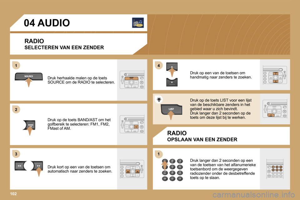 Peugeot Expert Tepee 2007  Handleiding (in Dutch) �1 
�2 
�3�4 
�1
�1�0�2
�0�4� �A�U�D�I�O
�R�A�D�I�O 
�S�E�L�E�C�T�E�R�E�N� �V�A�N� �E�E�N� �Z�E�N�D�E�R
�R�A�D�I�O
�O�P�S�L�A�A�N� �V�A�N� �E�E�N� �Z�E�N�D�E�R� 
�D�r�u�k� �h�e�r�h�a�a�l�d�e� �m�a�l�e
