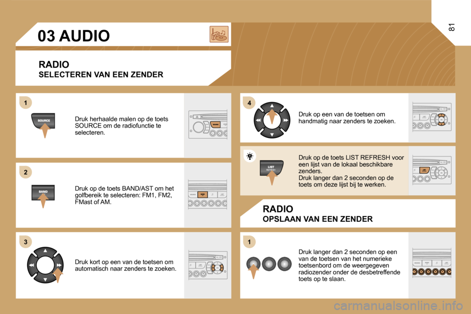 Peugeot Expert Tepee 2007  Handleiding (in Dutch) �1 
�2�4 
�1
�3
�8�1
�0�3� �A�U�D�I�O
�R�A�D�I�O 
�S�E�L�E�C�T�E�R�E�N� �V�A�N� �E�E�N� �Z�E�N�D�E�R
�R�A�D�I�O
�O�P�S�L�A�A�N� �V�A�N� �E�E�N� �Z�E�N�D�E�R
�D�r�u�k� �h�e�r�h�a�a�l�d�e� �m�a�l�e�n� �