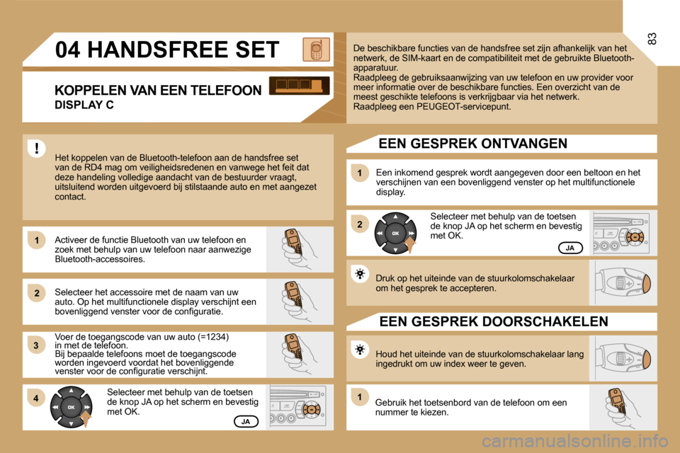 Peugeot Expert Tepee 2007  Handleiding (in Dutch) �8�3
�1 
�2
�3 
�4 �1 
�2 
�1
�D�r�u�k� �o�p� �h�e�t� �u�i�t�e�i�n�d�e� �v�a�n� �d�e� �s�t�u�u�r�k�o�l�o�m�s�c�h�a�k�e�l�a�a�r�  
�o�m� �h�e�t� �g�e�s�p�r�e�k� �t�e� �a�c�c�e�p�t�e�r�e�n�.
�D�e� �b�e�