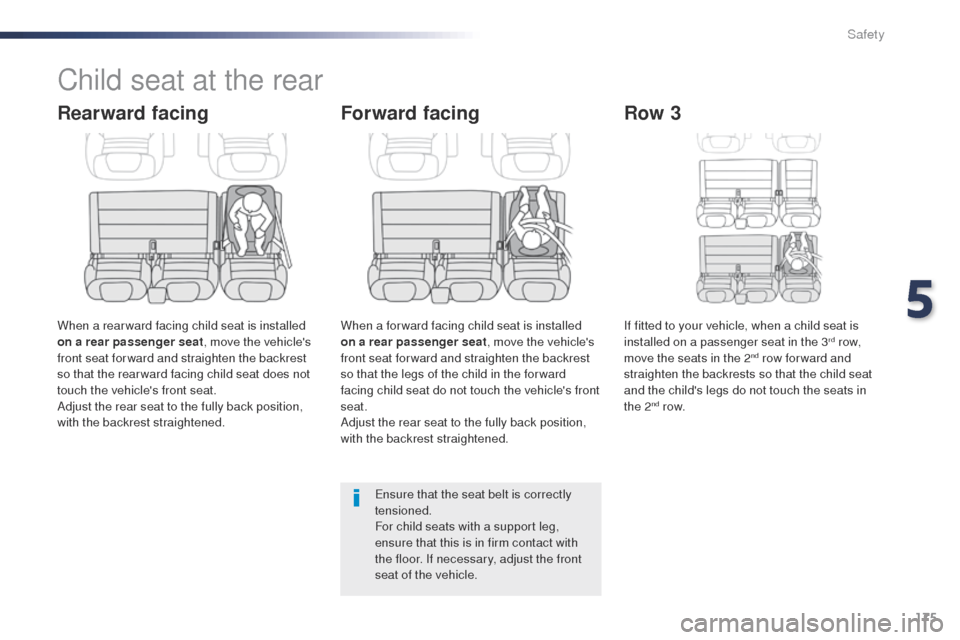 Peugeot Expert VU 2016  Owners Manual 175
Expert_en_Chap05_securite_ed01-2016
Child seat at the rear
Rearward facing
When a rear ward facing child seat is installed 
on a rear passenger seat, move the vehicles 
front seat for ward and st