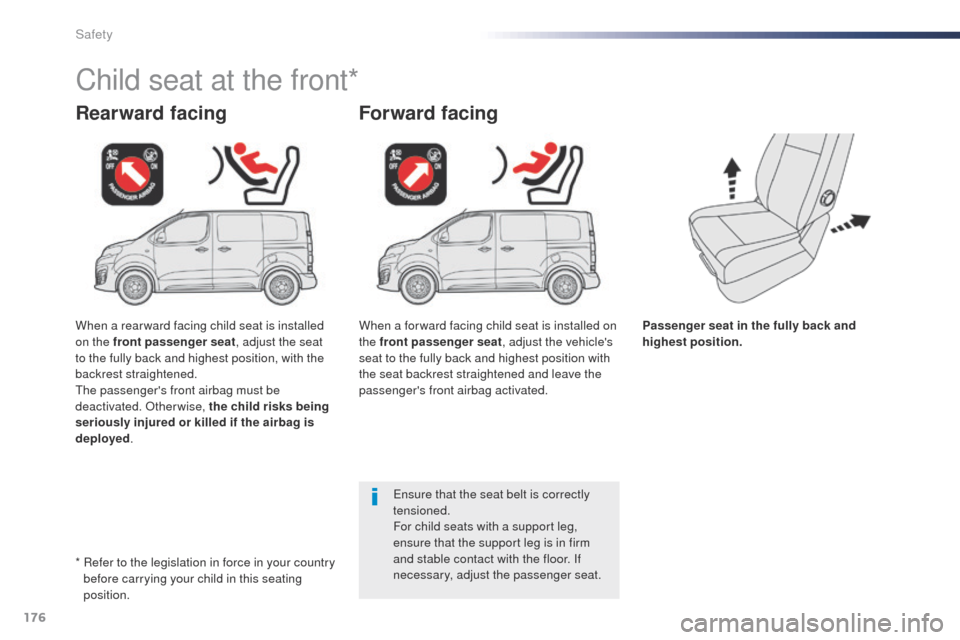 Peugeot Expert VU 2016 Owners Manual - RHD (UK, Australia) 176
Passenger seat in the fully back and
highest position.
Rearward facing
Child seat at the front*
Forward facing
ensure that the seat belt is correctly
tensioned.
For child seats with a support le Peugeot Expert VU 2016 Owners Manual - RHD (UK, Australia) 176
Passenger seat in the fully back and
highest position.
Rearward facing
Child seat at the front*
Forward facing
ensure that the seat belt is correctly
tensioned.
For child seats with a support le