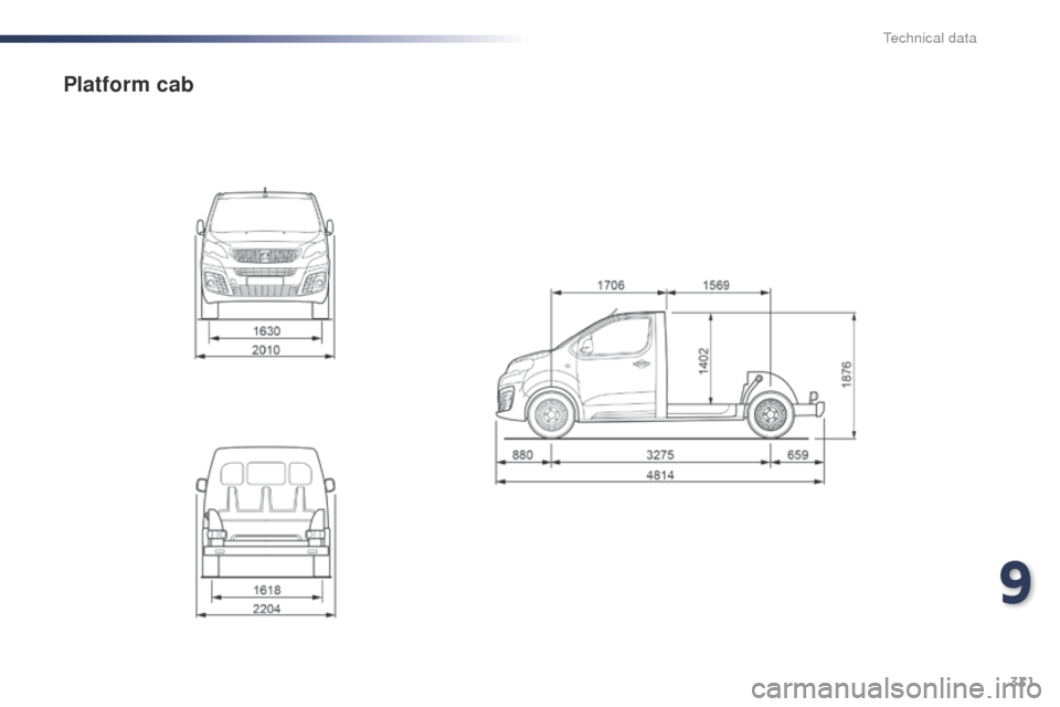 Peugeot Expert VU 2016  Owners Manual - RHD (UK, Australia) 331
Platform cab
9 
Technical data  