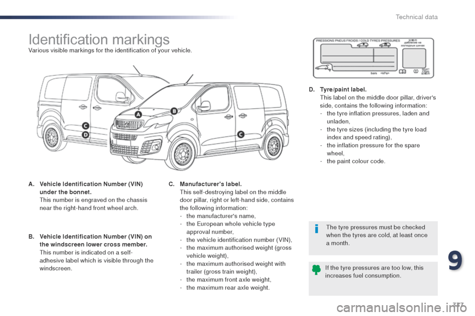 Peugeot Expert VU 2016 Owners Manual - RHD (UK, Australia) 337
Identification markingsVarious visible markings for the identification of your vehicle.
A.
V
ehicle Identification Number (VIN)
under the bonnet.
t
h
is number is engraved on the chassis
Peugeot Expert VU 2016 Owners Manual - RHD (UK, Australia) 337
Identification markingsVarious visible markings for the identification of your vehicle.
A.
V
ehicle Identification Number (VIN)
under the bonnet.
t
h
is number is engraved on the chassis