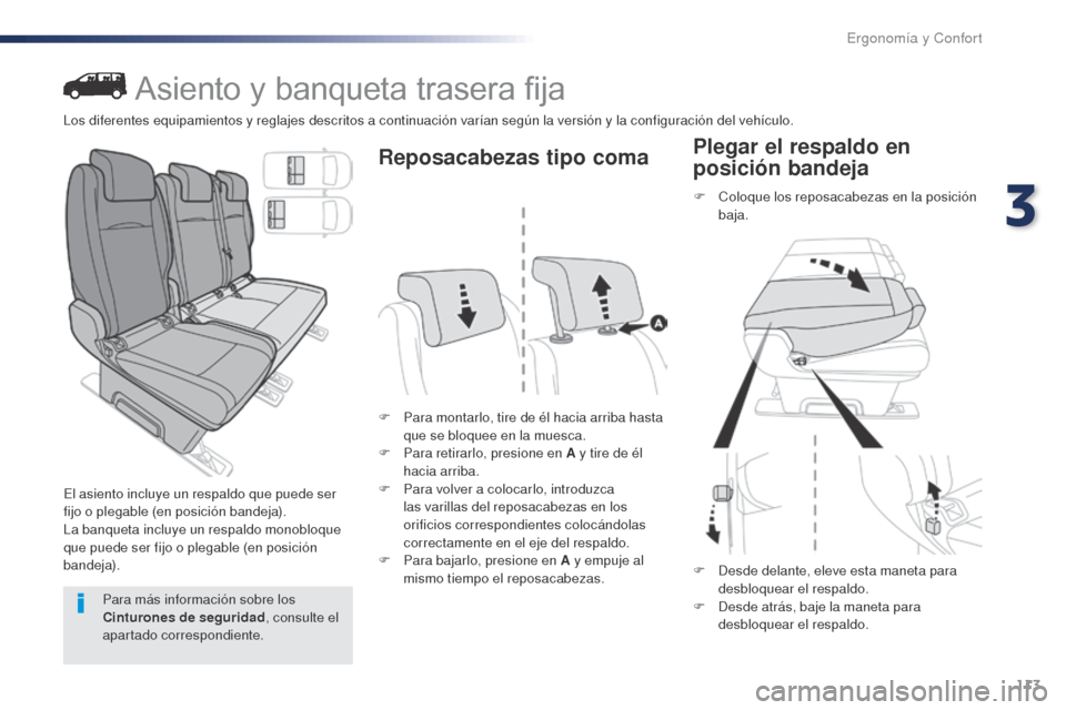 Peugeot Expert VU 2016 Manual del propietario (in Spanish) 113
Expert_es_Chap03_ergonomie-et-confort_ed01-2016
Asiento y banqueta trasera fija
El asiento incluye un respaldo que puede ser
fijo o plegable (en posición bandeja).
La banqueta incluye un respald Peugeot Expert VU 2016 Manual del propietario (in Spanish) 113
Expert_es_Chap03_ergonomie-et-confort_ed01-2016
Asiento y banqueta trasera fija
El asiento incluye un respaldo que puede ser
fijo o plegable (en posición bandeja).
La banqueta incluye un respald