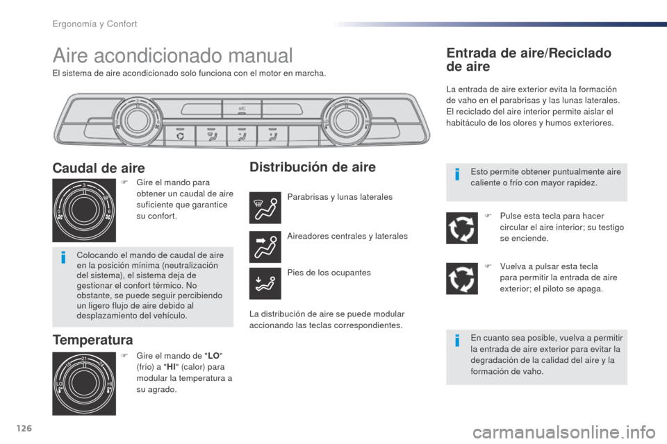 Peugeot Expert VU 2016 Manual del propietario (in Spanish) 126
Expert_es_Chap03_ergonomie-et-confort_ed01-2016
El sistema de aire acondicionado solo funciona con el motor en marcha.
Aire acondicionado manual
Temperatura
F Gire el mando de "LO"
(frío) a " HI Peugeot Expert VU 2016 Manual del propietario (in Spanish) 126
Expert_es_Chap03_ergonomie-et-confort_ed01-2016
El sistema de aire acondicionado solo funciona con el motor en marcha.
Aire acondicionado manual
Temperatura
F Gire el mando de "LO"
(frío) a " HI