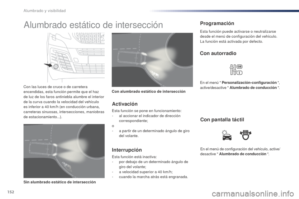 Peugeot Expert VU 2016 Manual del propietario (in Spanish) 152
Expert_es_Chap04_eclairage-et-visibilite_ed01-2016
En el menú de configuración del vehículo, active/
desactive " Alumbrado de conducción ".
Con pantalla táctil
Con autorradio
En el menú " Pe Peugeot Expert VU 2016 Manual del propietario (in Spanish) 152
Expert_es_Chap04_eclairage-et-visibilite_ed01-2016
En el menú de configuración del vehículo, active/
desactive " Alumbrado de conducción ".
Con pantalla táctil
Con autorradio
En el menú " Pe
