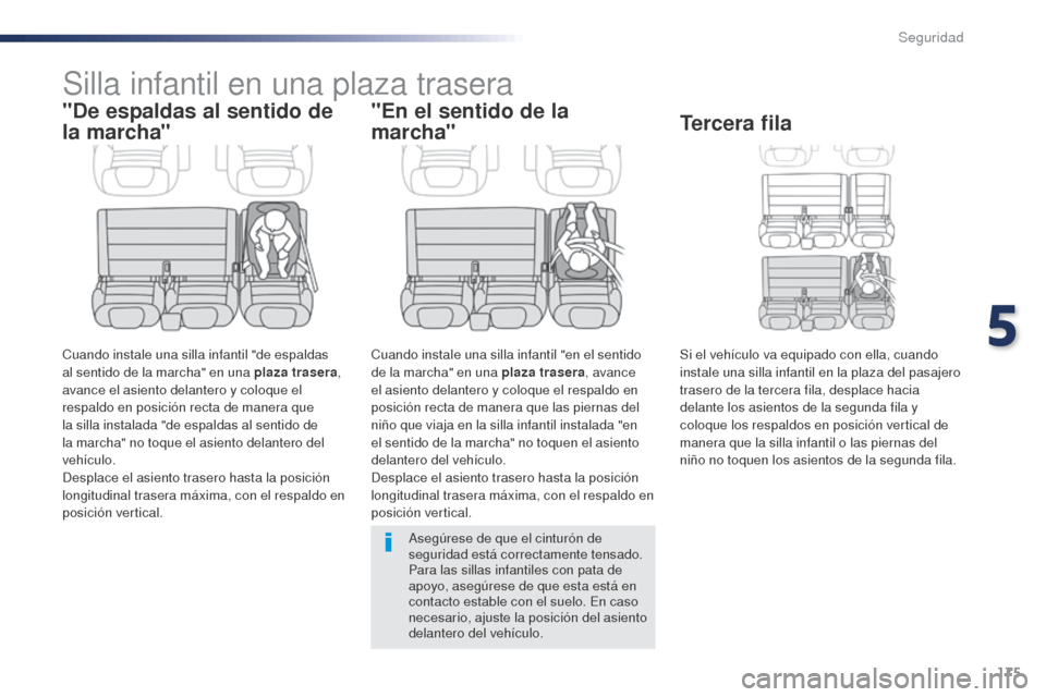 Peugeot Expert VU 2016 Manual del propietario (in Spanish) 175
Expert_es_Chap05_securite_ed01-2016
Silla infantil en una plaza trasera
"De espaldas al sentido de
la marcha"
Cuando instale una silla infantil "de espaldas
al sentido de la marcha" en una plaza Peugeot Expert VU 2016 Manual del propietario (in Spanish) 175
Expert_es_Chap05_securite_ed01-2016
Silla infantil en una plaza trasera
"De espaldas al sentido de
la marcha"
Cuando instale una silla infantil "de espaldas
al sentido de la marcha" en una plaza