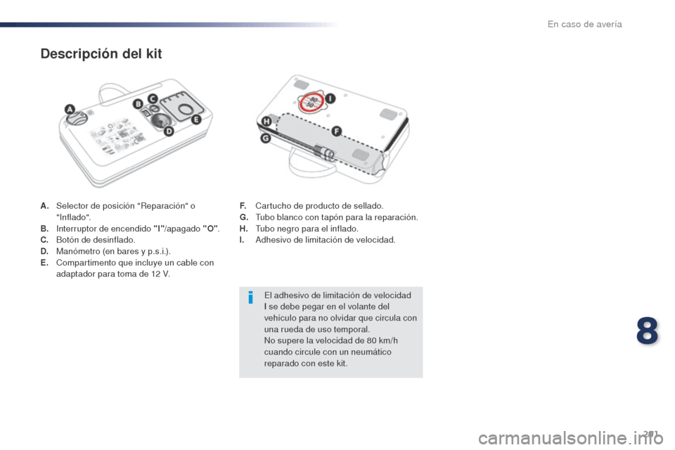 Peugeot Expert VU 2016 Manual del propietario (in Spanish) 291
Expert_es_Chap08_En-cas-de-panne_ed01-2016
A. Selector de posición "Reparación" o " Inf lado".
B.
I
nterruptor de encendido "I" /apagado "O".
C.
B
otón de desinflado.
D.
M
anómetro (en b Peugeot Expert VU 2016 Manual del propietario (in Spanish) 291
Expert_es_Chap08_En-cas-de-panne_ed01-2016
A. Selector de posición "Reparación" o " Inf lado".
B.
I
nterruptor de encendido "I" /apagado "O".
C.
B
otón de desinflado.
D.
M
anómetro (en b