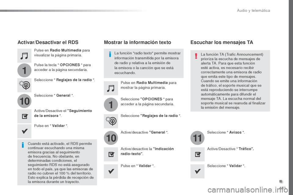 Peugeot Expert VU 2016 Manual del propietario (in Spanish) 451
1
110
1011
Expert_es_Chap10c_RCC-1_ed01-2016
Pulse en Radio Multimedia para
visualizar la página primaria.
Pulse en Radio Multimedia para
mostrar la página primaria.
Pulse la tecla " OPCIONES
Peugeot Expert VU 2016 Manual del propietario (in Spanish) 451
1
110
1011
Expert_es_Chap10c_RCC-1_ed01-2016
Pulse en Radio Multimedia para
visualizar la página primaria.
Pulse en Radio Multimedia para
mostrar la página primaria.
Pulse la tecla " OPCIONES