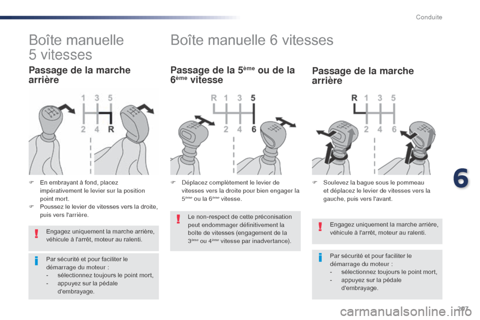 Peugeot Expert VU 2016 Manuel du propriétaire (in French) 207
Engagez uniquement la marche arrière,
véhicule à larrêt, moteur au ralenti.
Par sécurité et pour faciliter le
démarrage du moteur :
-
s
électionnez toujours le point mort,
-
a
ppuy Peugeot Expert VU 2016 Manuel du propriétaire (in French) 207
Engagez uniquement la marche arrière,
véhicule à larrêt, moteur au ralenti.
Par sécurité et pour faciliter le
démarrage du moteur :
-
s
électionnez toujours le point mort,
-
a
ppuy