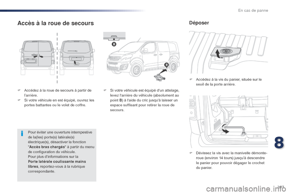 Peugeot Expert VU 2016 Manuel du propriétaire (in French) 297
F Accédez à la roue de secours à partir de l ’ar r i ère.
F
S
i votre véhicule en est équipé, ouvrez les
portes battantes ou le volet de coffre. F
A
ccédez à la vis du panier, si Peugeot Expert VU 2016 Manuel du propriétaire (in French) 297
F Accédez à la roue de secours à partir de l ’ar r i ère.
F
S
i votre véhicule en est équipé, ouvrez les
portes battantes ou le volet de coffre. F
A
ccédez à la vis du panier, si
