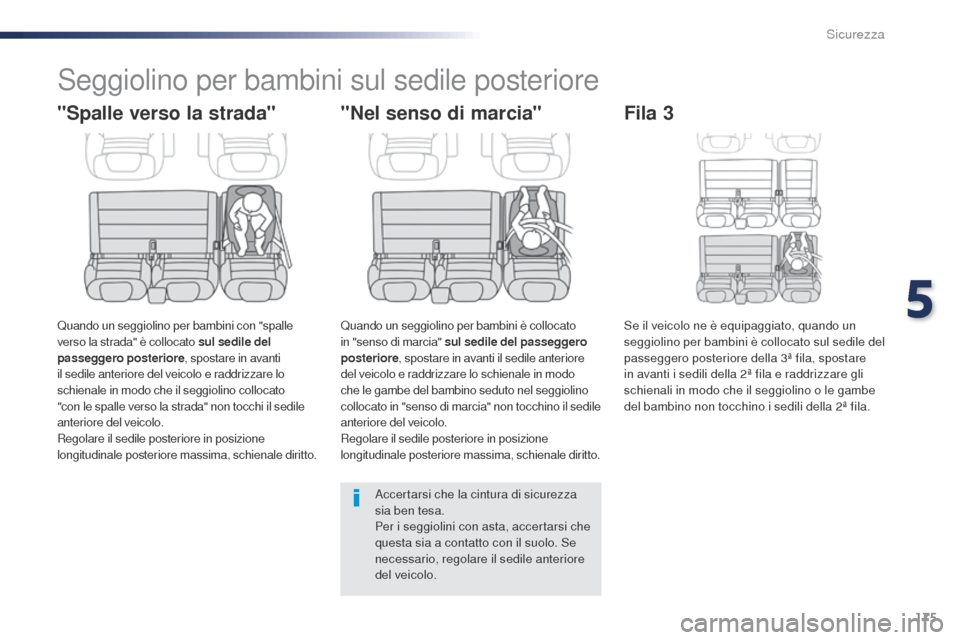 Peugeot Expert VU 2016 Manuale del proprietario (in Italian) 175
Expert_it_Chap05_securite_ed01-2016
Seggiolino per bambini sul sedile posteriore
"Spalle verso la strada"
Quando un seggiolino per bambini con "spalle
verso la strada" è collocato sul sedile del Peugeot Expert VU 2016 Manuale del proprietario (in Italian) 175
Expert_it_Chap05_securite_ed01-2016
Seggiolino per bambini sul sedile posteriore
"Spalle verso la strada"
Quando un seggiolino per bambini con "spalle
verso la strada" è collocato sul sedile del