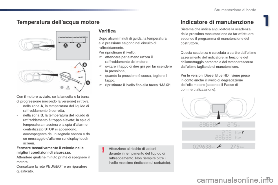 Peugeot Expert VU 2016 Manuale del proprietario (in Italian) 31
Expert_it_Chap01_instruments-de-bord_ed01-2016
Con il motore avviato, se la lancetta o la barra
di progressione (secondo la versione) si trova :
-
n
ella zona A , la temperatura del liquido di
Peugeot Expert VU 2016 Manuale del proprietario (in Italian) 31
Expert_it_Chap01_instruments-de-bord_ed01-2016
Con il motore avviato, se la lancetta o la barra
di progressione (secondo la versione) si trova :
-
n
ella zona A , la temperatura del liquido di