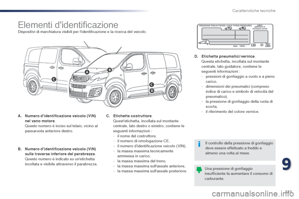 Peugeot Expert VU 2016 Manuale del proprietario (in Italian) 337
Expert_it_Chap09_caracteristiques-techniques_ed01-2016
Elementi didentificazioneDispositivi di marchiatura visibili per lidentificazione e la ricerca del veicolo.
A.
N
umero didentificazione v Peugeot Expert VU 2016 Manuale del proprietario (in Italian) 337
Expert_it_Chap09_caracteristiques-techniques_ed01-2016
Elementi didentificazioneDispositivi di marchiatura visibili per lidentificazione e la ricerca del veicolo.
A.
N
umero didentificazione v