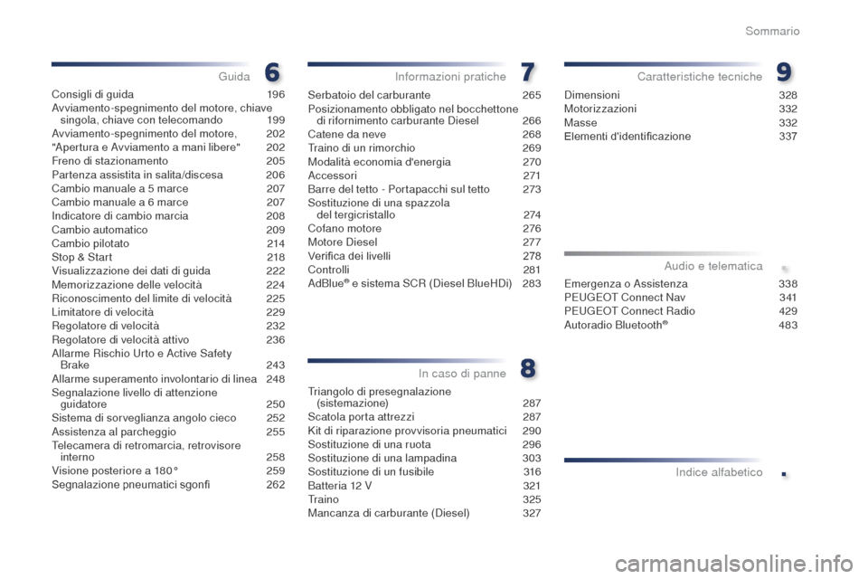 Peugeot Expert VU 2016  Manuale del proprietario (in Italian) .
.
Expert_it_Chap00a_sommaire_ed01-2016
Consigli di guida 196
Avviamento-spegnimento del motore, chiave  singola, chiave con telecomando
 
1
 99
Avviamento-spegnimento del motore,
 2

02
"Apertura e 