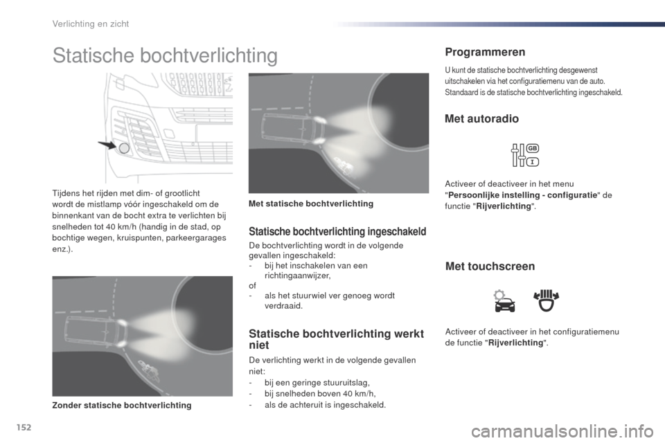 Peugeot Expert VU 2016 Handleiding (in Dutch) 152
Expert_nl_Chap04_eclairage-et-visibilite_ed01-2016
Activeer of deactiveer in het configuratiemenu
de functie "Rijverlichting ".
Met touchscreen
Met autoradio
Activeer of deactiveer in het menu
" Peugeot Expert VU 2016 Handleiding (in Dutch) 152
Expert_nl_Chap04_eclairage-et-visibilite_ed01-2016
Activeer of deactiveer in het configuratiemenu
de functie "Rijverlichting ".
Met touchscreen
Met autoradio
Activeer of deactiveer in het menu
"