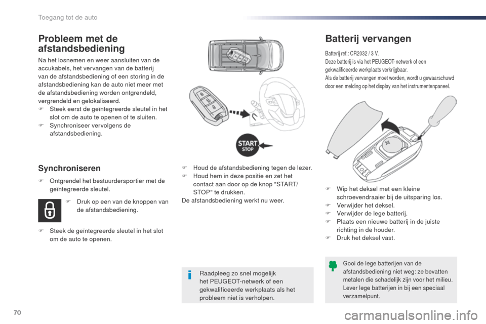 Peugeot Expert VU 2016 Handleiding (in Dutch) 70
Expert_nl_Chap02_ouvertures_ed01-2016
Batterij vervangen
Batterij ref.: CR2032 / 3 V.
Deze batterij is via het PEugEo t- netwerk of een
gekwalificeerde werkplaats verkrijgbaar.
Als de batterij ver Peugeot Expert VU 2016 Handleiding (in Dutch) 70
Expert_nl_Chap02_ouvertures_ed01-2016
Batterij vervangen
Batterij ref.: CR2032 / 3 V.
Deze batterij is via het PEugEo t- netwerk of een
gekwalificeerde werkplaats verkrijgbaar.
Als de batterij ver