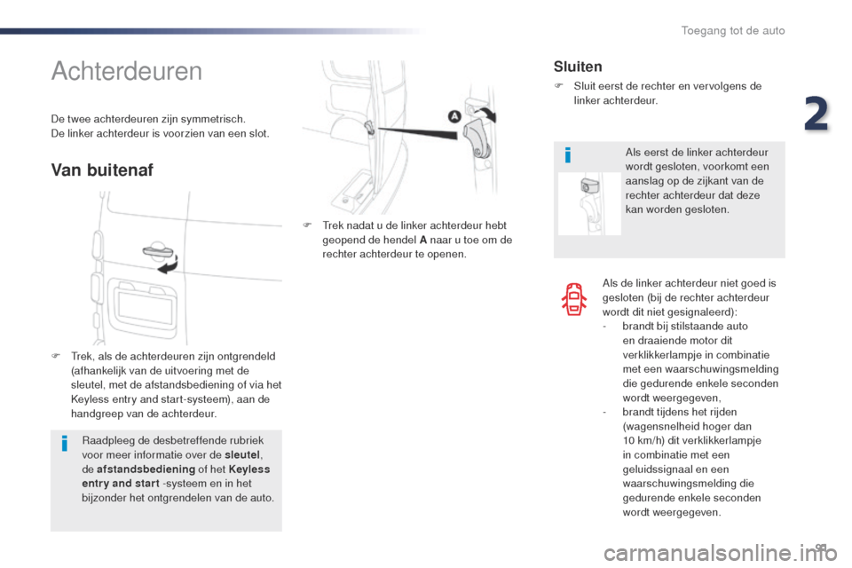 Peugeot Expert VU 2016 Handleiding (in Dutch) 91
Expert_nl_Chap02_ouvertures_ed01-2016
Als de linker achterdeur niet goed is
gesloten (bij de rechter achterdeur
wordt dit niet gesignaleerd):
-
b
randt bij stilstaande auto
en draaiende motor Peugeot Expert VU 2016 Handleiding (in Dutch) 91
Expert_nl_Chap02_ouvertures_ed01-2016
Als de linker achterdeur niet goed is
gesloten (bij de rechter achterdeur
wordt dit niet gesignaleerd):
-
b
randt bij stilstaande auto
en draaiende motor
