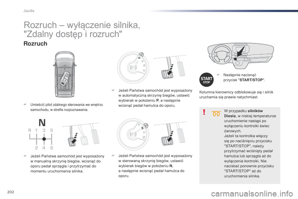 Peugeot Expert VU 2016 Instrukcja Obsługi (in Polish) 202
Expert_pl_Chap06_conduite_ed01-2016
W przypadku silników
Diesla, w niskiej temperaturze
uruchomienie nastąpi po
wyłączeniu kontrolki świec
żarowych.
Jeżeli ta kontrolka włączy
się p Peugeot Expert VU 2016 Instrukcja Obsługi (in Polish) 202
Expert_pl_Chap06_conduite_ed01-2016
W przypadku silników
Diesla, w niskiej temperaturze
uruchomienie nastąpi po
wyłączeniu kontrolki świec
żarowych.
Jeżeli ta kontrolka włączy
się p
