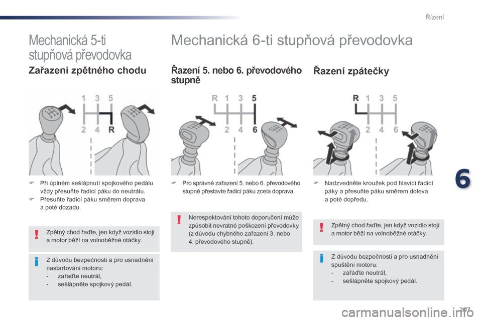 Peugeot Expert VU 2016 Návod k obsluze (in Czech) 207
Expert_cs_Chap06_conduite_ed01-2016
Zpětný chod řaďte, jen když vozidlo stojí
a motor běží na volnoběžné otáčky.
Z důvodu bezpečnosti a pro usnadnění
spuštění motoru:
-
z
Peugeot Expert VU 2016 Návod k obsluze (in Czech) 207
Expert_cs_Chap06_conduite_ed01-2016
Zpětný chod řaďte, jen když vozidlo stojí
a motor běží na volnoběžné otáčky.
Z důvodu bezpečnosti a pro usnadnění
spuštění motoru:
-
z