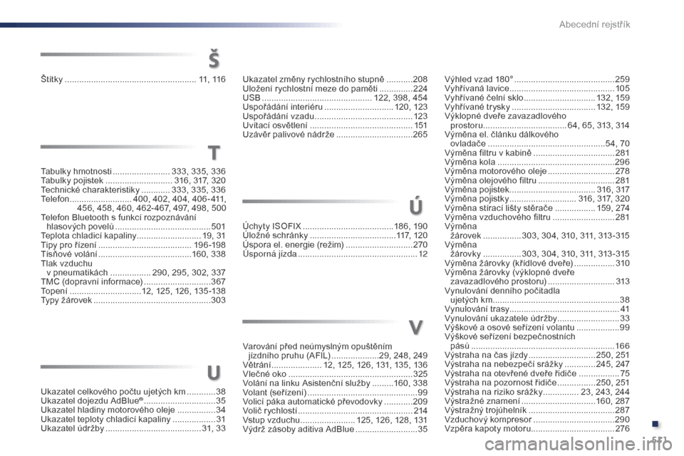 Peugeot Expert VU 2016  Návod k obsluze (in Czech) 511
Expert_cs_Chap11_index-alpha_ed01-2016
Výhled vzad 180° ..........................................25 9
Vyhřívaná lavice ............................................ 10
5
Vyhřívané čelní 