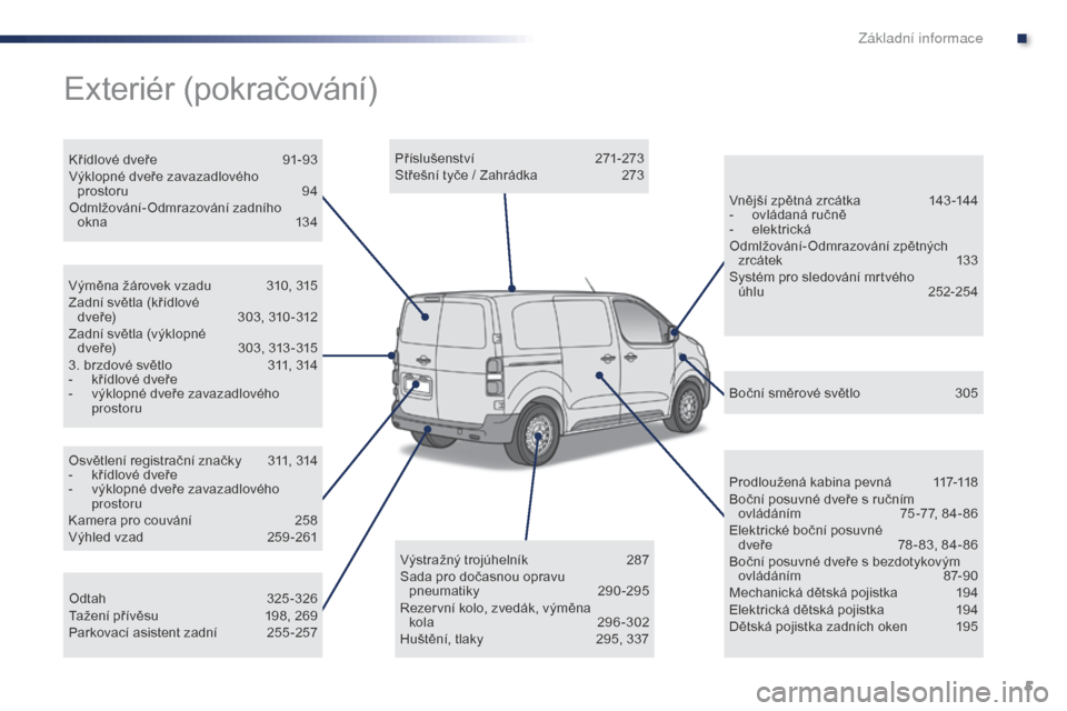 Peugeot Expert VU 2016 Návod k obsluze (in Czech) 5
Expert_cs_Chap00b_vue-ensemble_ed01-2016
Osvětlení registrační značky 311, 314
- k řídlové dveře
-
v
ýklopné dveře zavazadlového
prostoru
Kamera pro couvání
2
58
Výhled vzad
Peugeot Expert VU 2016 Návod k obsluze (in Czech) 5
Expert_cs_Chap00b_vue-ensemble_ed01-2016
Osvětlení registrační značky 311, 314
- k řídlové dveře
-
v
ýklopné dveře zavazadlového
prostoru
Kamera pro couvání
2
58
Výhled vzad
