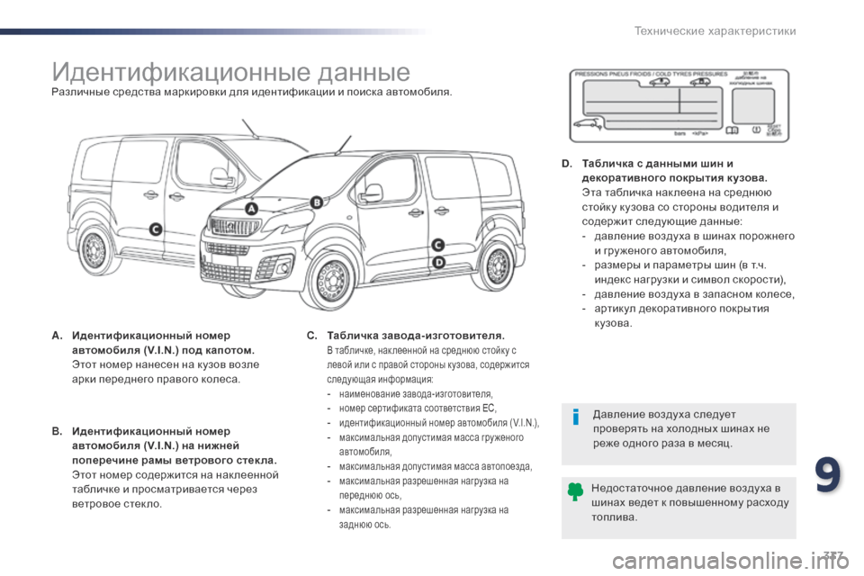 Peugeot Expert VU 2016 Инструкция по эксплуатации (in Russian) 337
Expert_ru_Chap09_caracteristiques-techniques_ed01-2016
Идентификационные данныеРазличные средства маркировки для идентификации и Peugeot Expert VU 2016 Инструкция по эксплуатации (in Russian) 337
Expert_ru_Chap09_caracteristiques-techniques_ed01-2016
Идентификационные данныеРазличные средства маркировки для идентификации и