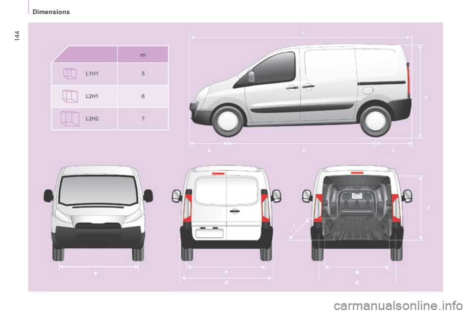 Peugeot Expert VU 2014  Owners Manual 144
   Dimensions   
AP-EXPERT-VU_EN_CHAP08_CARACTERISTIQUES TECHNIQUES_ED01-2014 