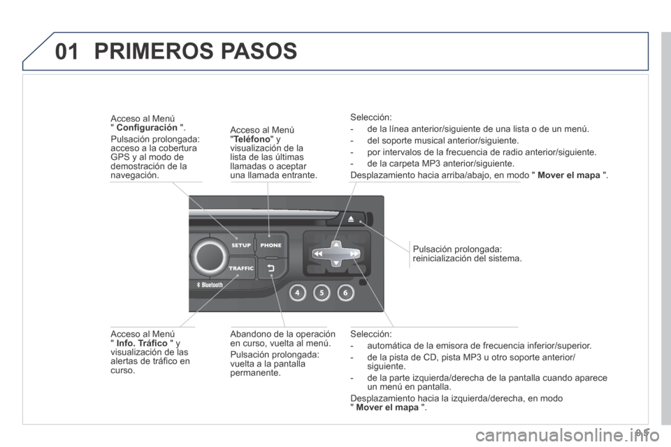 Peugeot Expert VU 2014  Manual del propietario (in Spanish) 9.5
01
Expert-VU_es_Chap09b_RT6-2-7_ed01-2014
  Selección: 
   -   automática de la emisora de frecuencia inferior/superior. 
  -   de la pista de CD, pista MP3 u otro soporte anterior/siguiente. 
 
