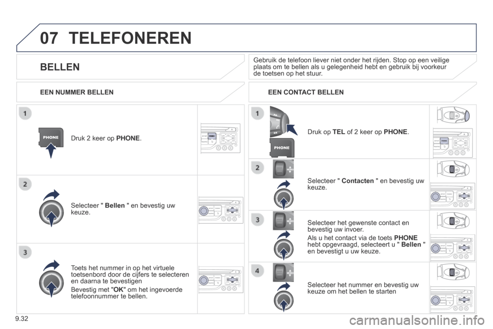 Peugeot Expert VU 2014 Handleiding (in Dutch) 9.32
07
Expert-VU_nl_Chap09b_RT6-2-7_ed01-2014
TELEFONEREN
Druk 2 keer op PHONE .
Selecteer " Bellen " en bevestig uw keuze.
Selecteer " Contacten " en bevestig uw keuze.
Toet Peugeot Expert VU 2014 Handleiding (in Dutch) 9.32
07
Expert-VU_nl_Chap09b_RT6-2-7_ed01-2014
TELEFONEREN
Druk 2 keer op PHONE .
Selecteer " Bellen " en bevestig uw keuze.
Selecteer " Contacten " en bevestig uw keuze.
Toet