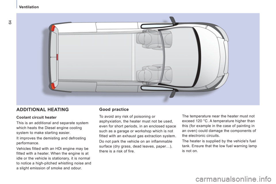 Peugeot Expert VU 2013 Repair Manual 64
Ventilation
Good practice
To avoid any risk of poisoning or
asphyxiation, the heater must not be used,
even
for short periods, in an enclosed space
such as a garage or workshop which is not
fi Peugeot Expert VU 2013 Repair Manual 64
Ventilation
Good practice
To avoid any risk of poisoning or
asphyxiation, the heater must not be used,
even
for short periods, in an enclosed space
such as a garage or workshop which is not
fi