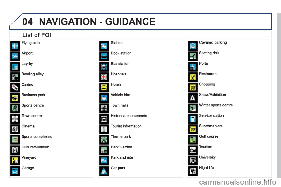 Peugeot Expert VU 2012  Owners Manual 9.17
04NAVIGATION - GUIDANCE 
   
List of POI  