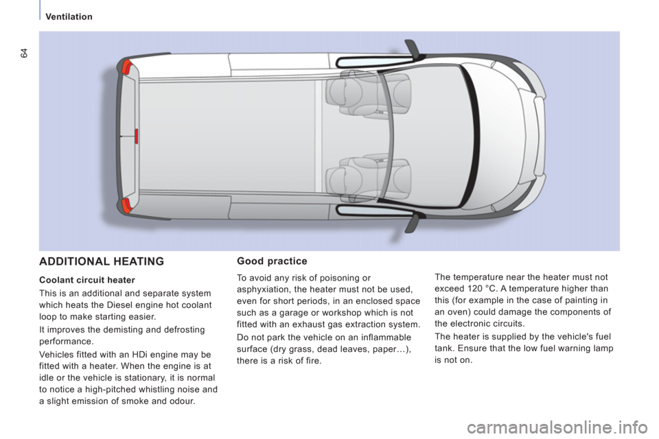 Peugeot Expert VU 2012 Repair Manual 64
Ventilation
Good practice
To avoid any risk of poisoning or
asphyxiation, the heater must not be used,
even
for short periods, in an enclosed space
such as a garage or workshop which is no Peugeot Expert VU 2012 Repair Manual 64
Ventilation
Good practice
To avoid any risk of poisoning or
asphyxiation, the heater must not be used,
even
for short periods, in an enclosed space
such as a garage or workshop which is no