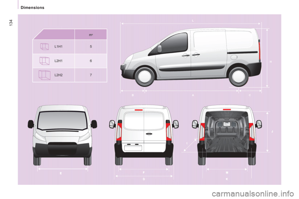 Peugeot Expert VU 2011  Owners Manual 134
   
 
Dimensions  
  