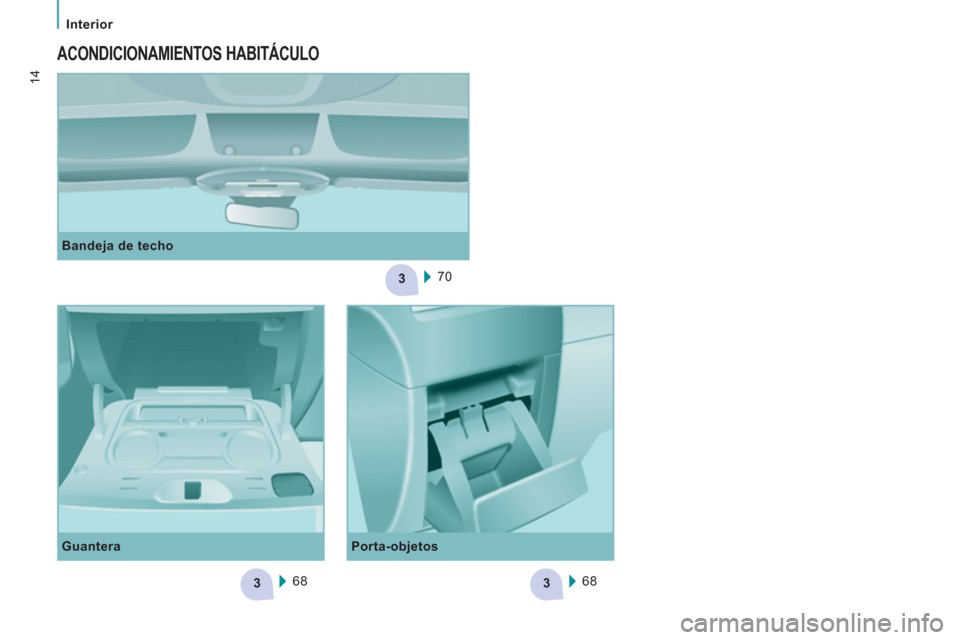 Peugeot Expert VU 2011 Manual del propietario (in Spanish) 3
33
Interior
14
Bandeja de techo
70
ACONDICIONAMIENTOS HABITÁCULO
Guantera
68 68
Porta-objetos Peugeot Expert VU 2011 Manual del propietario (in Spanish) 3
33
Interior
14
Bandeja de techo
70
ACONDICIONAMIENTOS HABITÁCULO
Guantera
68 68
Porta-objetos
