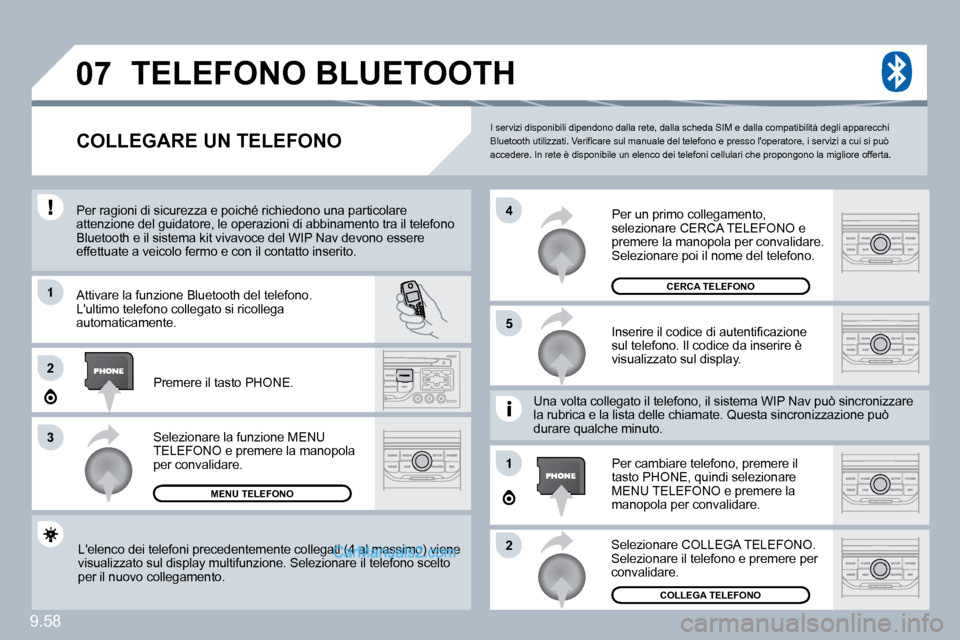 Peugeot Expert VU 2010  Manuale del proprietario (in Italian) 9.58
�0�7
1
�3
�5
�4
�2
1
�2
� �I� �s�e�r�v�i�z�i� �d�i�s�p�o�n�i�b�i�l�i� �d�i�p�e�n�d�o�n�o� �d�a�l�l�a� �r�e�t�e�,� �d�a�l�l�a� �s�c�h�e�d�a� �S�I�M� �e� �d�a�l�l�a� �c�o�m�p�a�t�i�b�i�l�i�t�à� �d