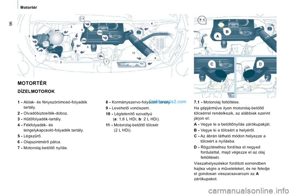 Peugeot Expert VU 2010  Kezelési útmutató (in Hungarian) 96
�M�o�t�o�r�t�é�r
� �D�Í�Z�E�L�M�O�T�O�R�O�K�    
�8� �- � � �K�o�r�m�á�n�y�s�z�e�r�v�o�-�f�o�l�y�a�d�é�k� �t�a�r�t�á�l�y�.� 
  
�9� �- � � �L�e�v�e�h�e�t5� �v�o�n�ó�s�z�e�m�.� 
  
�1�0� �- �