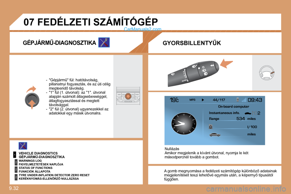 Peugeot Expert VU 2010  Kezelési útmutató (in Hungarian) 9.32 
�0�7
1
2
2
2
126 3
9
� �A� �g�o�m�b� �m�e�g�n�y�o�m�á�s�a� �a� �f�e�d�é�l�z�e�t�i� �s�z�á�m�í�t�ó�g�é�p� �k�ü�l�ö�n�b�ö�z5 � �a�d�a�t�a�i�n�a�k� �m�e�g�j�e�l�e�n�í�t�é�s�é�t� �t�e�s