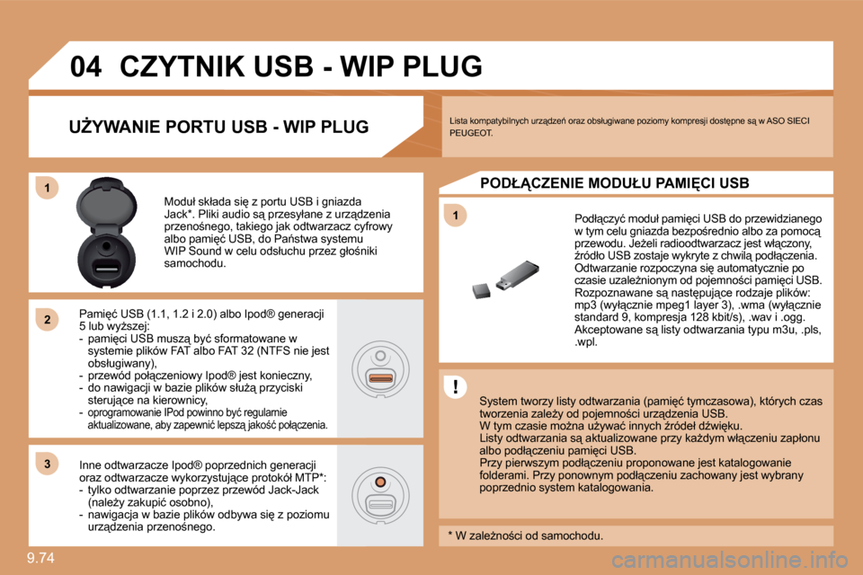 Peugeot Expert VU 2010  Instrukcja Obsługi (in Polish) 9.74 
�1�1
�0�4
�1�1
�2�2
�3�3
� � � � � � � � � �C�Z�Y�T�N�I�K� �U�S�B� �-� �W�I�P� �P�L�U�G� 
� � �S�y�s�t�e�m� �t�w�o�r�z�y� �l�i�s�t�y� �o�d�t�w�a�r�z�a�n�i�a� �(�p�a�m�i�ć� �t�y�m�c�z�a�s�o�w�