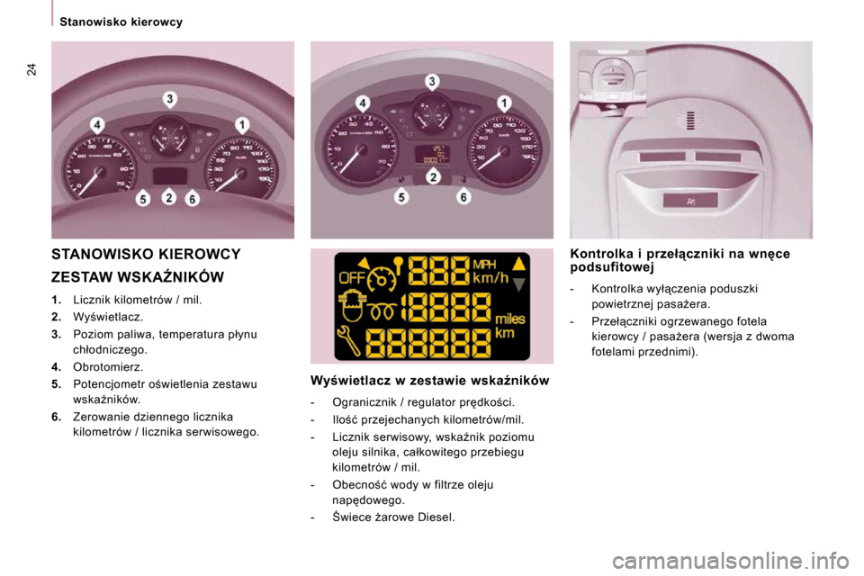 Peugeot Expert VU 2010  Instrukcja Obsługi (in Polish) �2�4
� � � �S�t�a�n�o�w�i�s�k�o�  �k�i�e�r�o�w�c�y� � � 
� �Z�E�S�T�A�W� �W�S�K�AD�N�I�K�Ó�W� 
   
1. � �  �L�i�c�z�n�i�k� �k�i�l�o�m�e�t�r�ó�w� �/� �m�i�l�.� 
  
2. � �  �W�y;�w�i�e�t�l�a�c�z�.� 