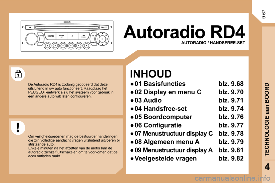 Peugeot Expert VU 2009  Handleiding (in Dutch) 9.67
  AUTORADIO / HANDSFREE-SET 
  INHOUD 
� � � 