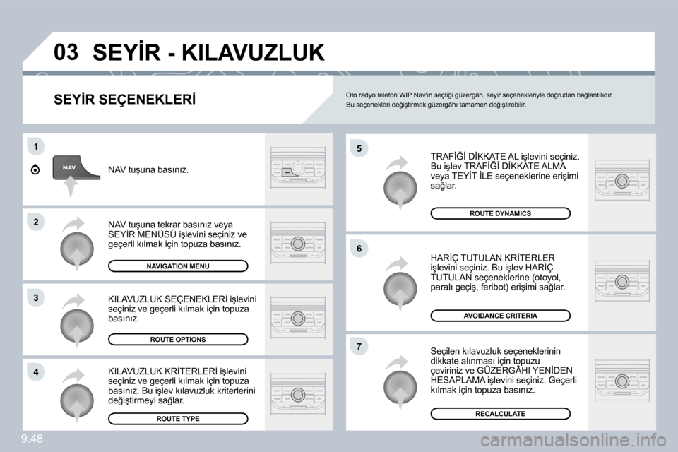 Peugeot Expert VU 2009  Kullanım Kılavuzu (in Turkish) 9.48
�0�3
�5
�6
�7
�1
�2
�3
�4
� �S�E�Y�İ�R� �-� �K�I�L�A�V�U�Z�L�U�K� 
� � �S�E�Y�İ�R� �S�E�Ç�E�N�E�K�L�E�R�İ� 
� �T�R�A�F�İ�Ğ�İ� �D�İ�K�K�A�T�E� �A�L� �i�ş�l�e�v�i�n�i� �s�e�ç�i�n�i�z�.� �