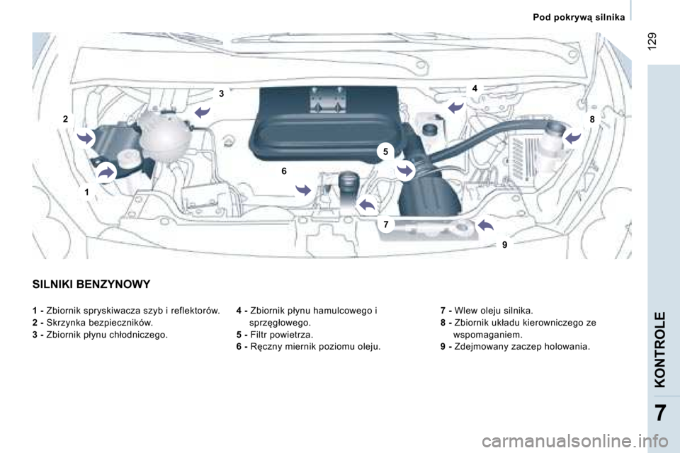 Peugeot Expert VU 2007  Instrukcja Obsługi (in Polish) �4
�3
�7
�1
�2
�5
�8
�9
�6
� �1�2�9
�7
�S�I�L�N�I�K�I� �B�E�N�Z�Y�N�O�W�Y �4� �-� �Z�b�i�o�r�n�i�k� �p�ł�y�n�u� �h�a�m�u�l�c�o�w�e�g�o� �i� 
�s�p�r�z�g�ł�o�w�e�g�o�.
�5� �-�  �F�i�l�t�r� �p�o�w�i�