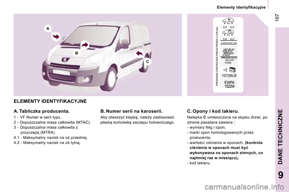 Peugeot Expert VU 2007  Instrukcja Obsługi (in Polish) �A
�B
�C
�B�a�r 
�B�a�r�3�.�6 �4�.�0 
�3�.�6 �4�.�0
�2�1�5�/�6�0� �R�1�6�C� �1�0�9� � �M�I�C�H�E�L�I�N 
�A�G�I�L�I�S� �5�1
� � �B�R�I�D�G�E�S
�E� �R�4�1�0
� � �P�R�E�S�S�I�O�N� �R�O�U�E �S�E�C�O�U�R�S