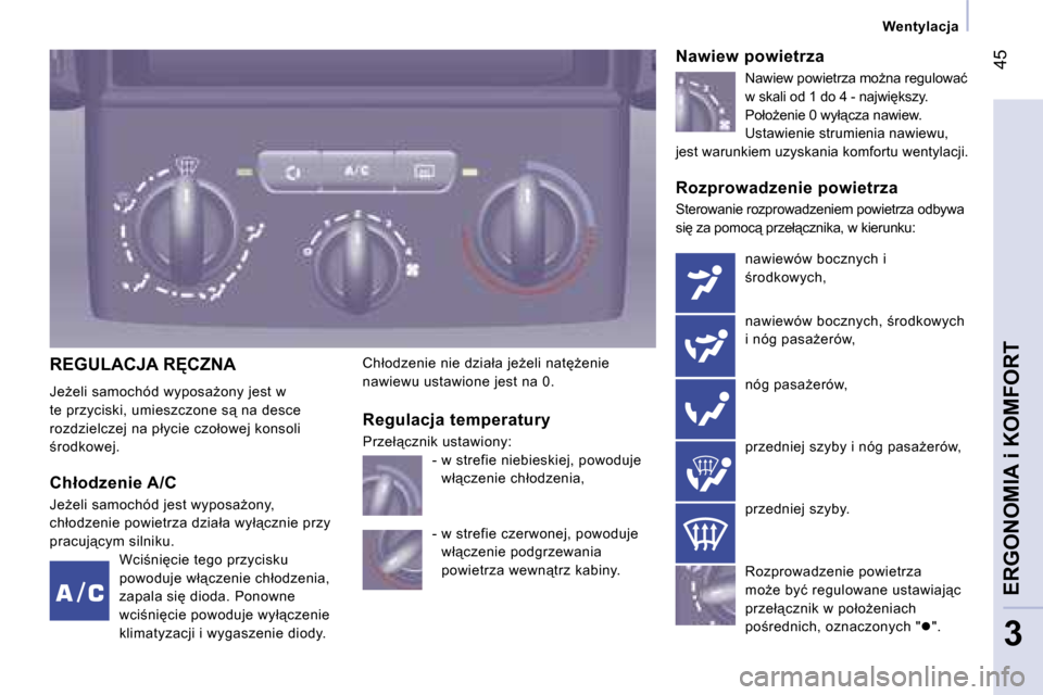 Peugeot Expert VU 2007  Instrukcja Obsługi (in Polish) � �4�5
�3
�W�e�n�t�y�l�a�c�j�a
�R�E�G�U�L�A�C�J�A� �R&�C�Z�N�A 
�J�eG�e�l�i� �s�a�m�o�c�h�ó�d� �w�y�p�o�s�aG�o�n�y� �j�e�s�t� �w�  
�t�e� �p�r�z�y�c�i�s�k�i�,� �u�m�i�e�s�z�c�z�o�n�e� �s"� �n�a� 